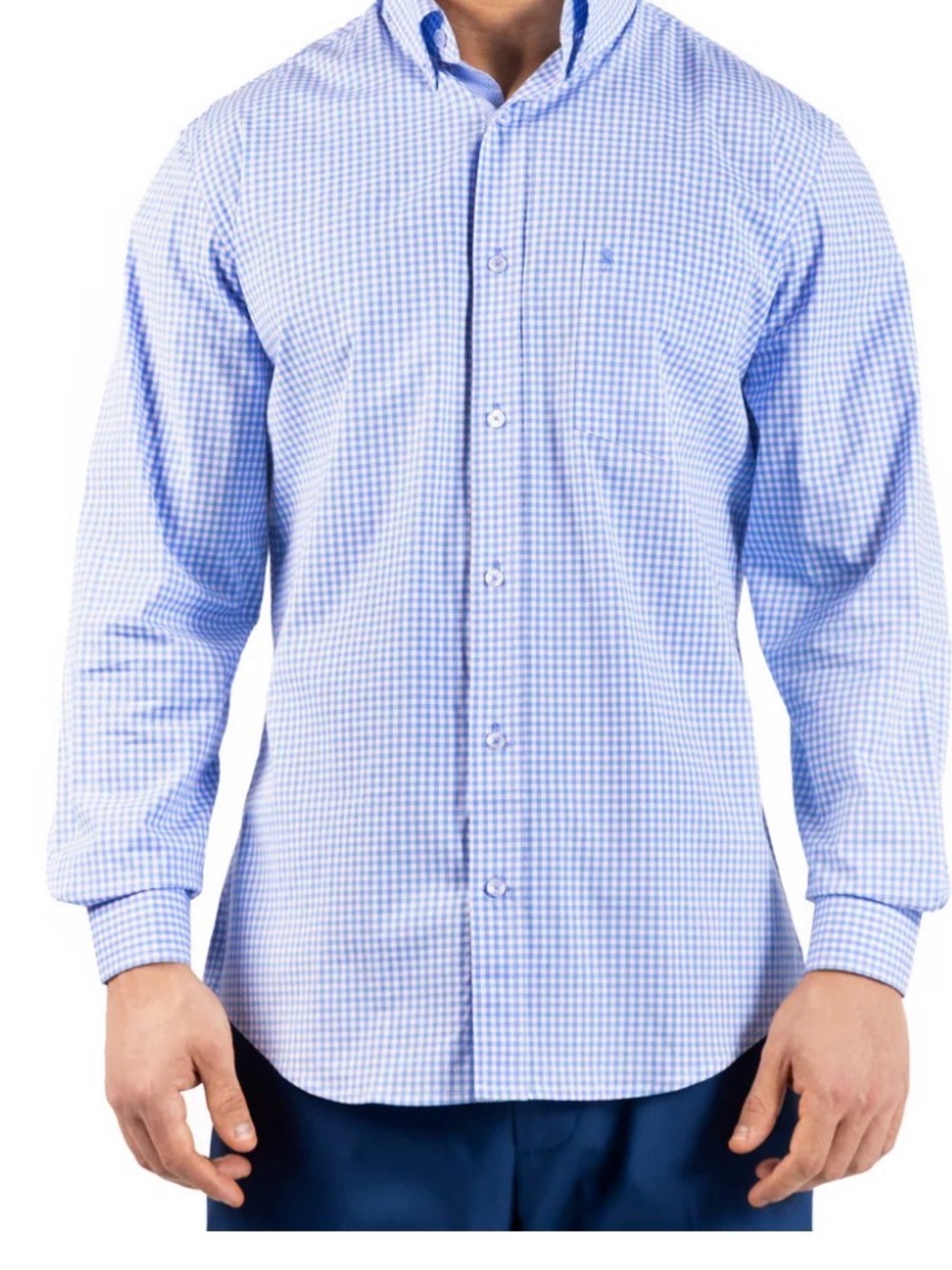 Tailorbyrd Men’s Light Blue Micro-Check Button-Down Shirt